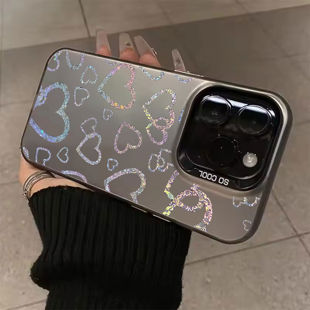 Mini Pc Case - iPhone 17、18、16、15、14、13、12、11 Pro、Xs Max、Mini、8、7 Plus、XR、Air、17e、16eに対応した、カラフルなハート柄のケース。マット加工のIMD素材を使用し、衝撃に強いカバー。